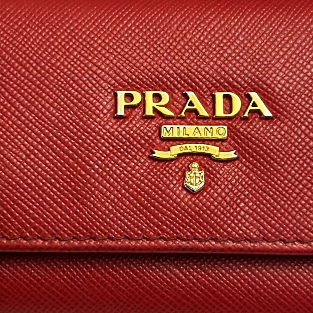 Prada ❤️Red❤️Saffiano leather key holder/card case double snaps - Picture 2 of 16